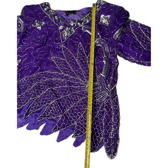 tan chho Women’s 100% Silk Beaded Purple Set Suit Costume Small Vintage 20s - Picture 12 of 13